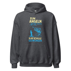 Stylischer Hoodie mit dem Spruch "Zum Angeln geboren, zur Schule gezwungen!" - Jetzt bestellen!