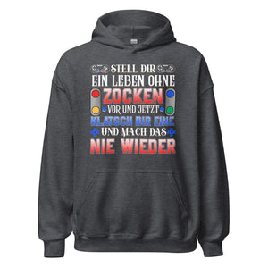 Hochwertiger Kapuzenpullover für Gaming-Enthusiasten | Spruch: "Nie wieder ohne Zocken!"