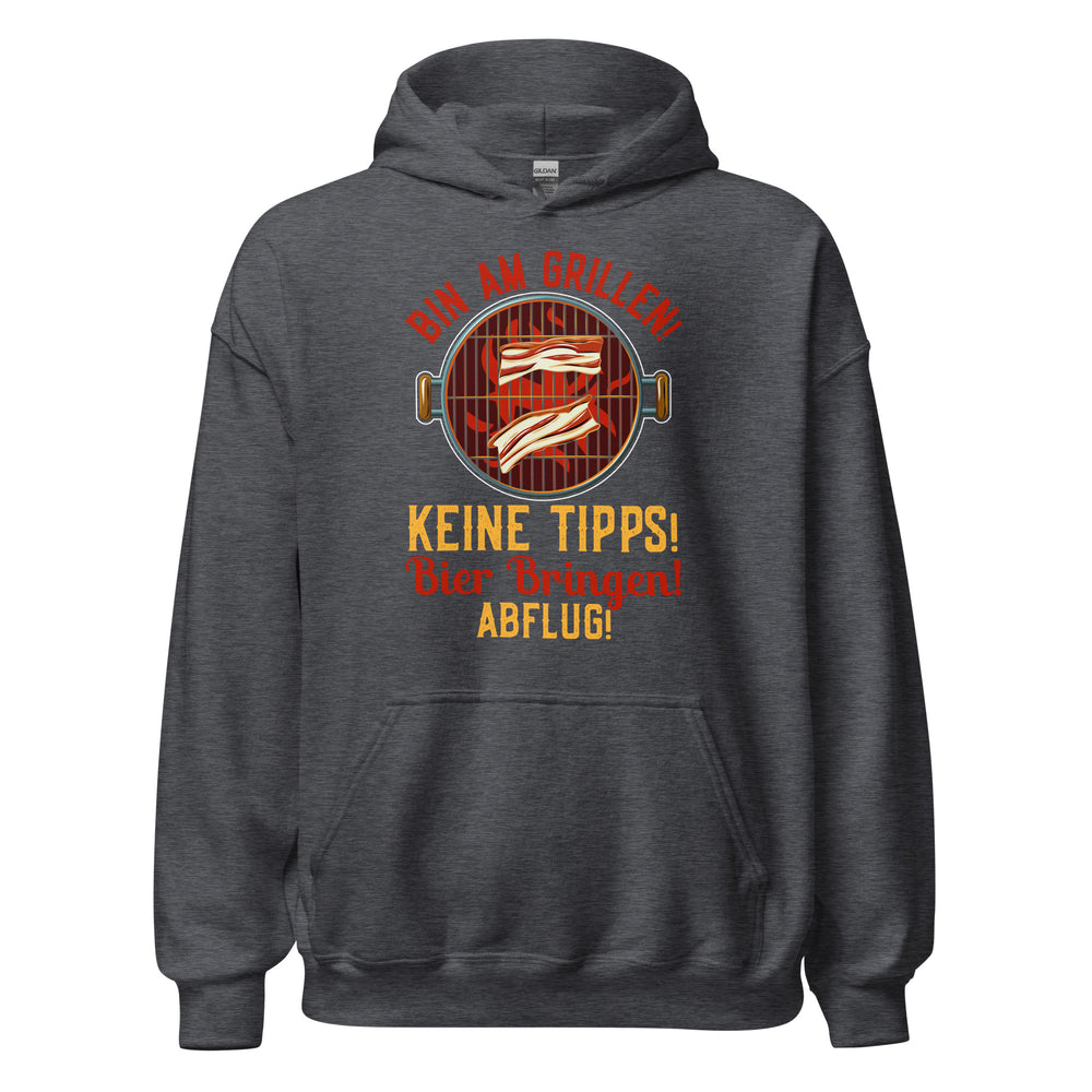 Cooler Grill-Kapuzenpullover | Spruch: "Bin am GRILLEN, keine Tipps, Bier her, Abflug!"