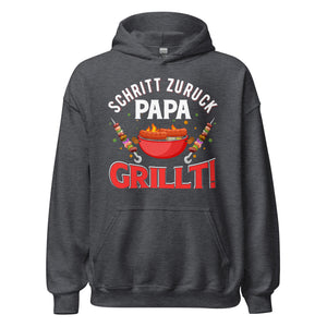 Cooler Papa Grill-Kapuzenpullover | Spruch: "Schritt zurück, Achtung! Papa GRILLT"