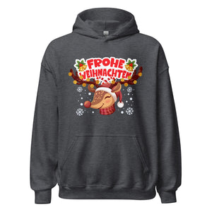 Frohe Weihnachten - Rentier Design Hoodie. Festlicher Kapuzenpullover