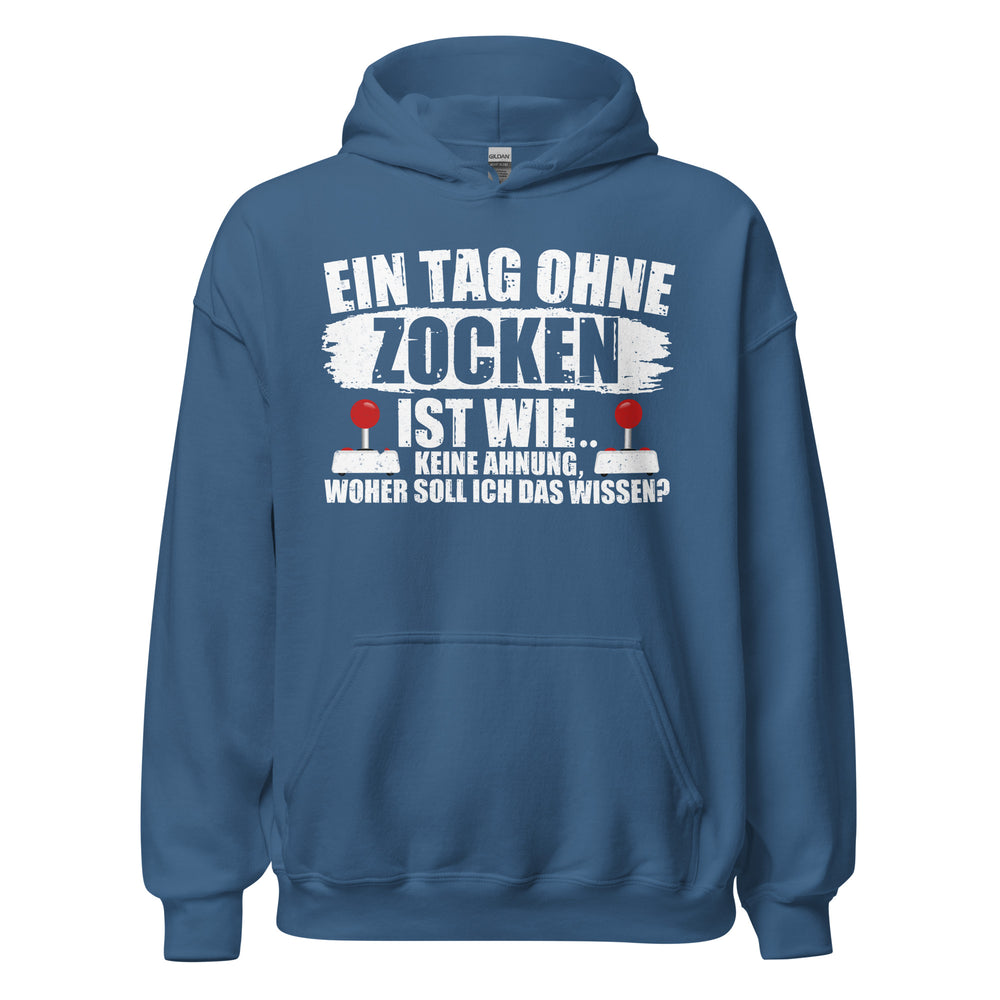 Lustiger Kapuzenpullover für Gaming-Fans | Spruch: "Keine Ahnung ohne Zocken!"
