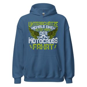 Cooler Motocross-Kapuzenpullover | Spruch: "Unterschätze niemals einen alten Mann!"
