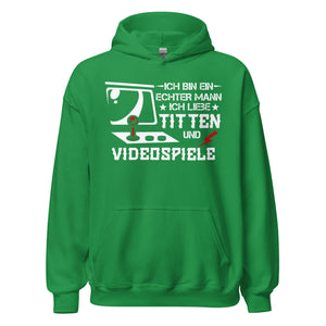 Witziger Kapuzenpullover für Gamer | Spruch: "T-tten und Videospiele!"