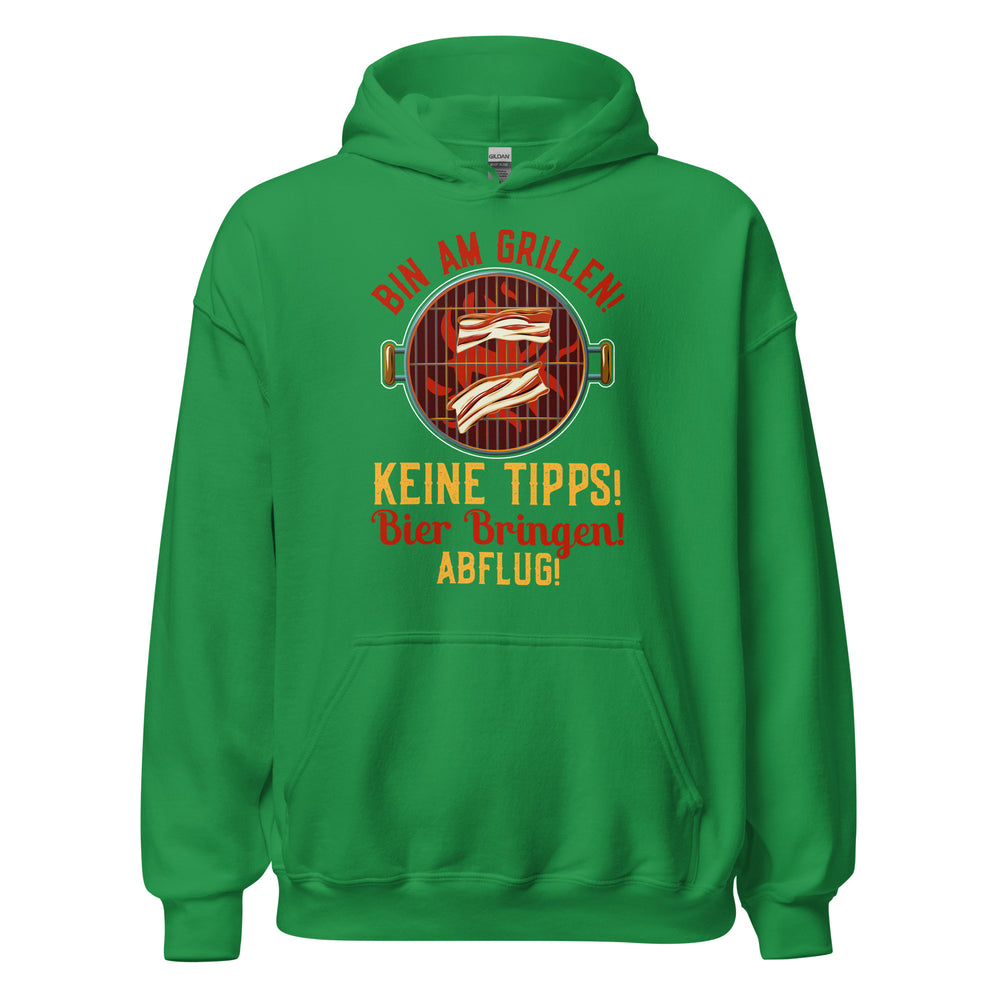 Cooler Grill-Kapuzenpullover | Spruch: "Bin am GRILLEN, keine Tipps, Bier her, Abflug!"