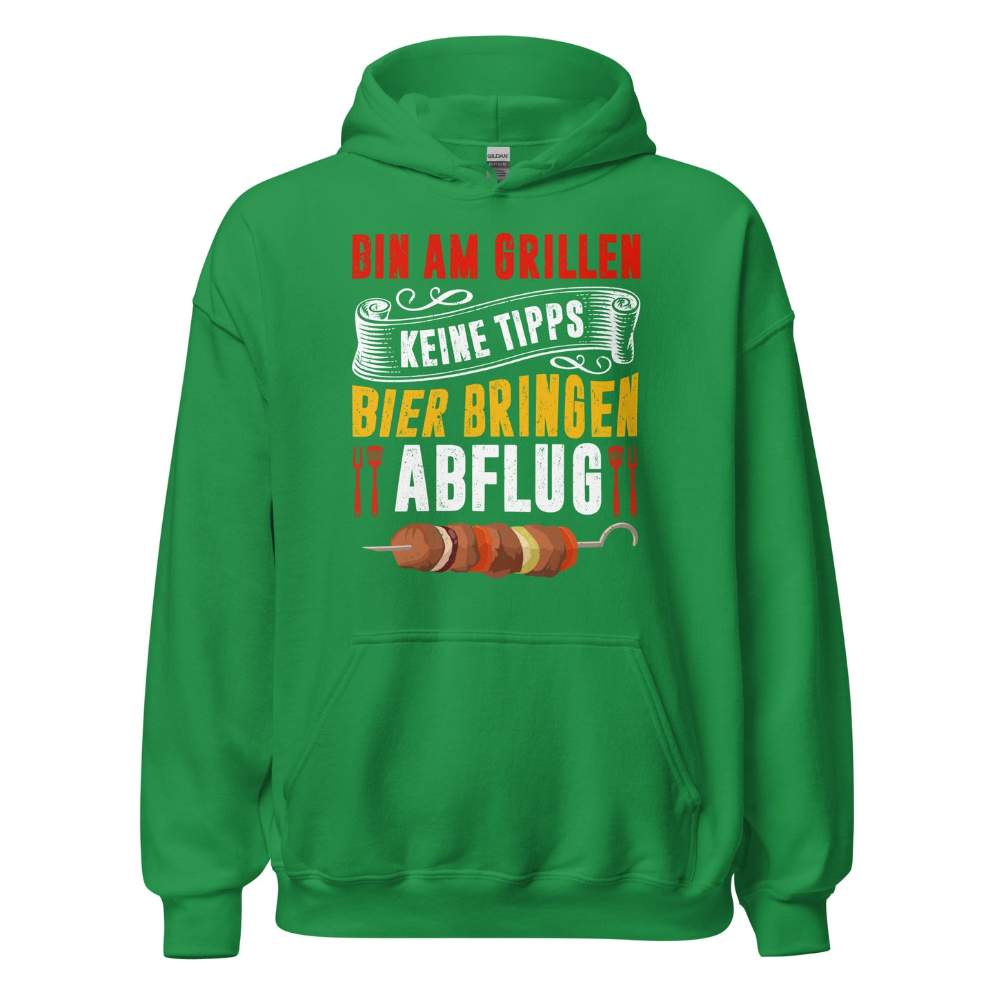 Trendiger Grill-Kapuzenpullover | Spruch: "Bin am Grillen! Keine Tipps! Bier bringen! Abflug!"