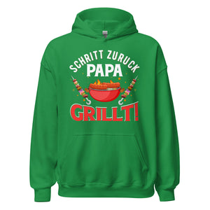 Cooler Papa Grill-Kapuzenpullover | Spruch: "Schritt zurück, Achtung! Papa GRILLT"