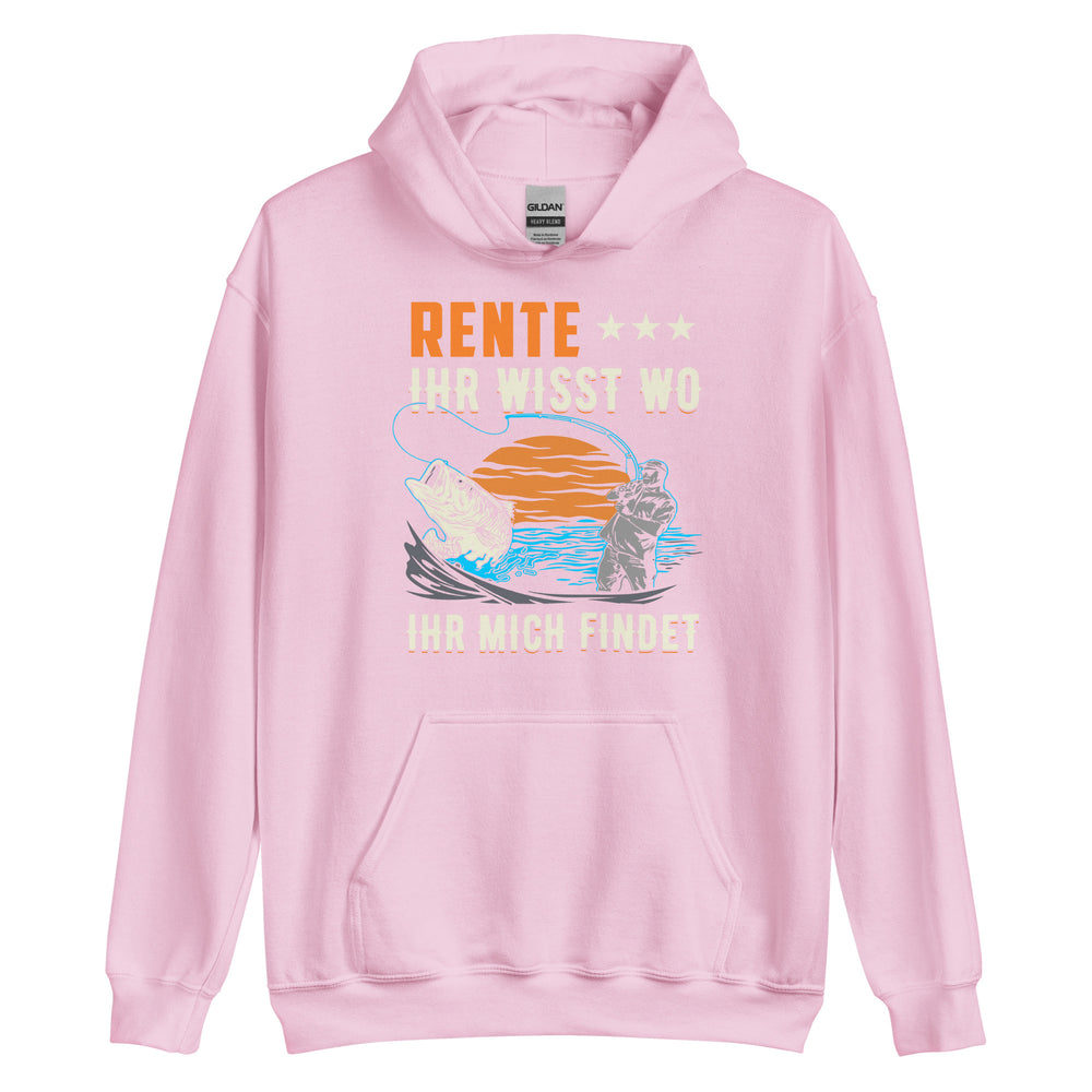 Lustiger Rentner-Hoodie mit dem Spruch "Rente, Ihr wisst wo Ihr mich findet" - Jetzt erhältlich!