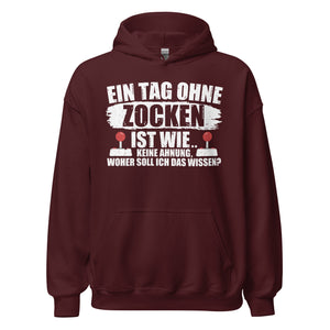 Lustiger Kapuzenpullover für Gaming-Fans | Spruch: "Keine Ahnung ohne Zocken!"