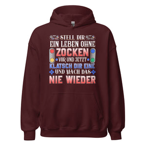 Hochwertiger Kapuzenpullover für Gaming-Enthusiasten | Spruch: "Nie wieder ohne Zocken!"
