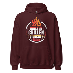 Cooler Grill-Kapuzenpullover | Spruch: "GRILLEN! CHILLEN! Bierchen Killen!"