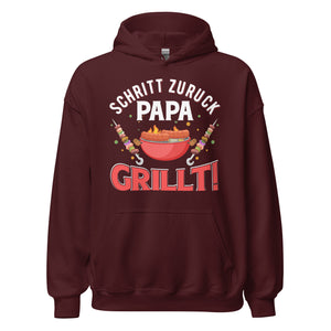 Cooler Papa Grill-Kapuzenpullover | Spruch: "Schritt zurück, Achtung! Papa GRILLT"