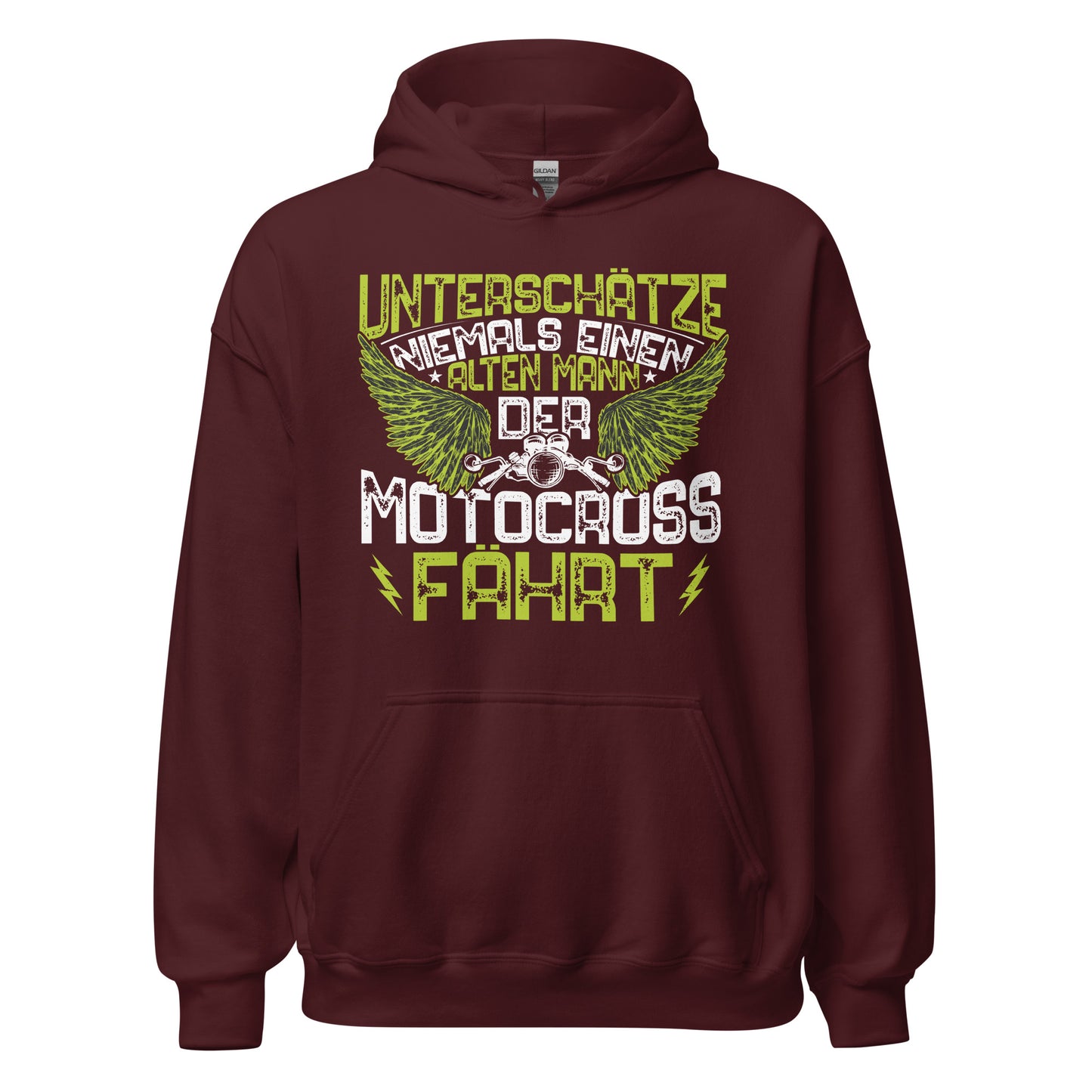 Cooler Motocross-Kapuzenpullover | Spruch: "Unterschätze niemals einen alten Mann!"