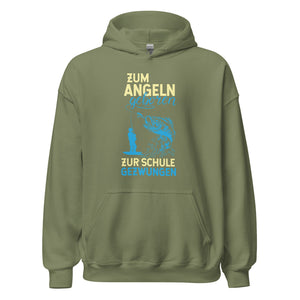 Stylischer Hoodie mit dem Spruch "Zum Angeln geboren, zur Schule gezwungen!" - Jetzt bestellen!