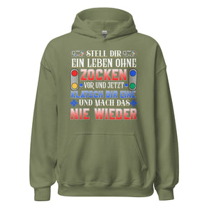 Hochwertiger Kapuzenpullover für Gaming-Enthusiasten | Spruch: "Nie wieder ohne Zocken!"