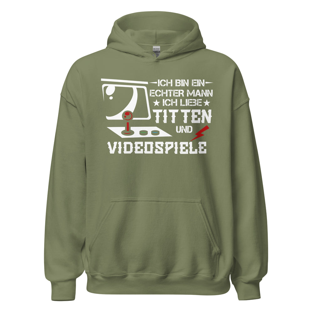 Witziger Kapuzenpullover für Gamer | Spruch: "T-tten und Videospiele!"