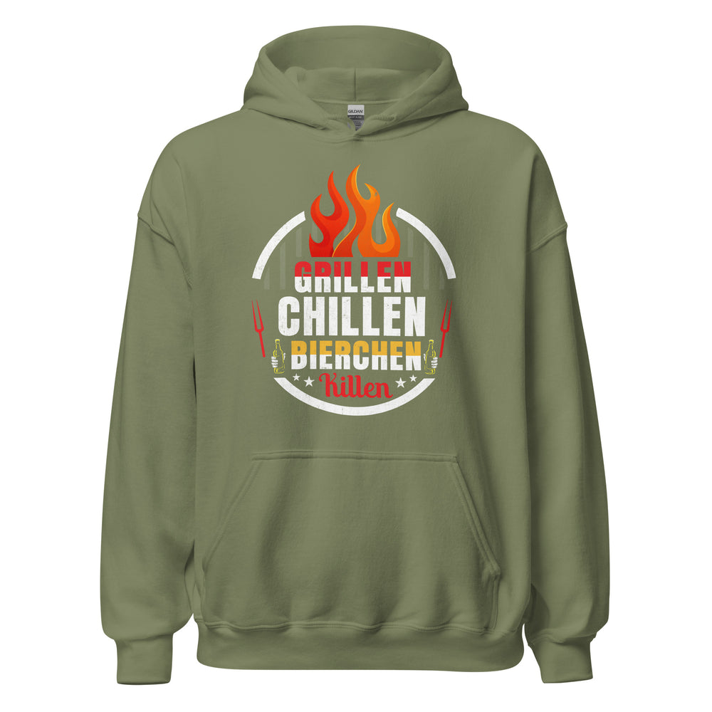 Cooler Grill-Kapuzenpullover | Spruch: "GRILLEN! CHILLEN! Bierchen Killen!"