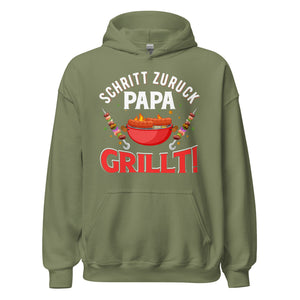 Cooler Papa Grill-Kapuzenpullover | Spruch: "Schritt zurück, Achtung! Papa GRILLT"