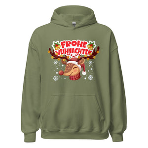 Frohe Weihnachten - Rentier Design Hoodie. Festlicher Kapuzenpullover