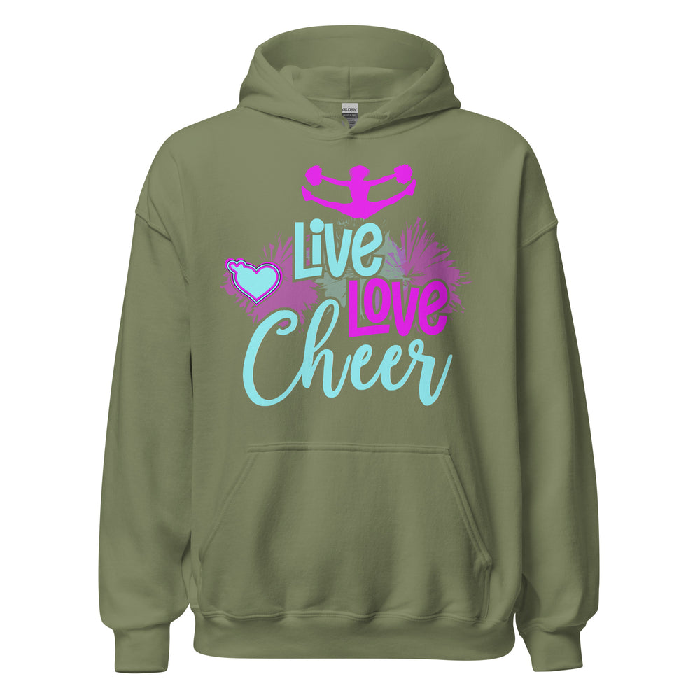 Hoodie mit Lebensmotto: Live! Love! Cheer! Cheerleader Vibe