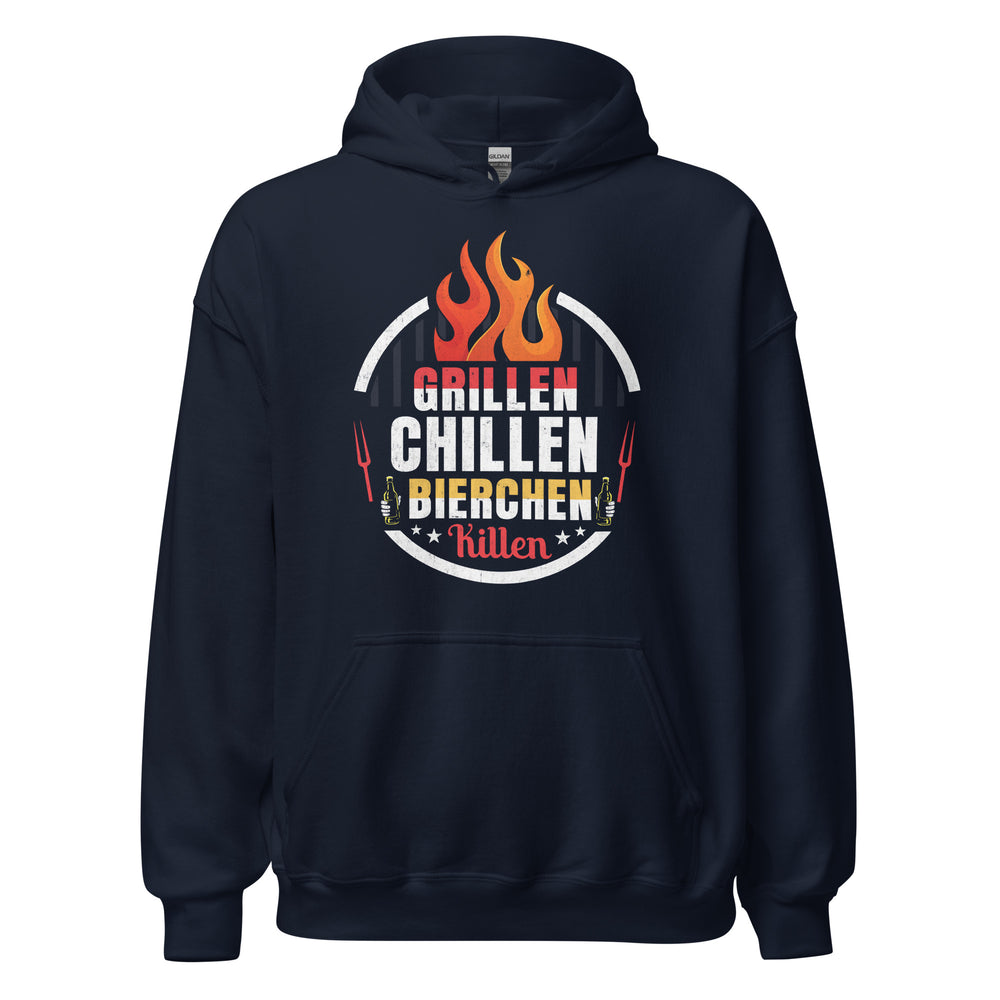 Cooler Grill-Kapuzenpullover | Spruch: "GRILLEN! CHILLEN! Bierchen Killen!"
