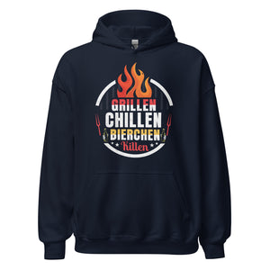 Cooler Grill-Kapuzenpullover | Spruch: "GRILLEN! CHILLEN! Bierchen Killen!"