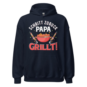 Cooler Papa Grill-Kapuzenpullover | Spruch: "Schritt zurück, Achtung! Papa GRILLT"