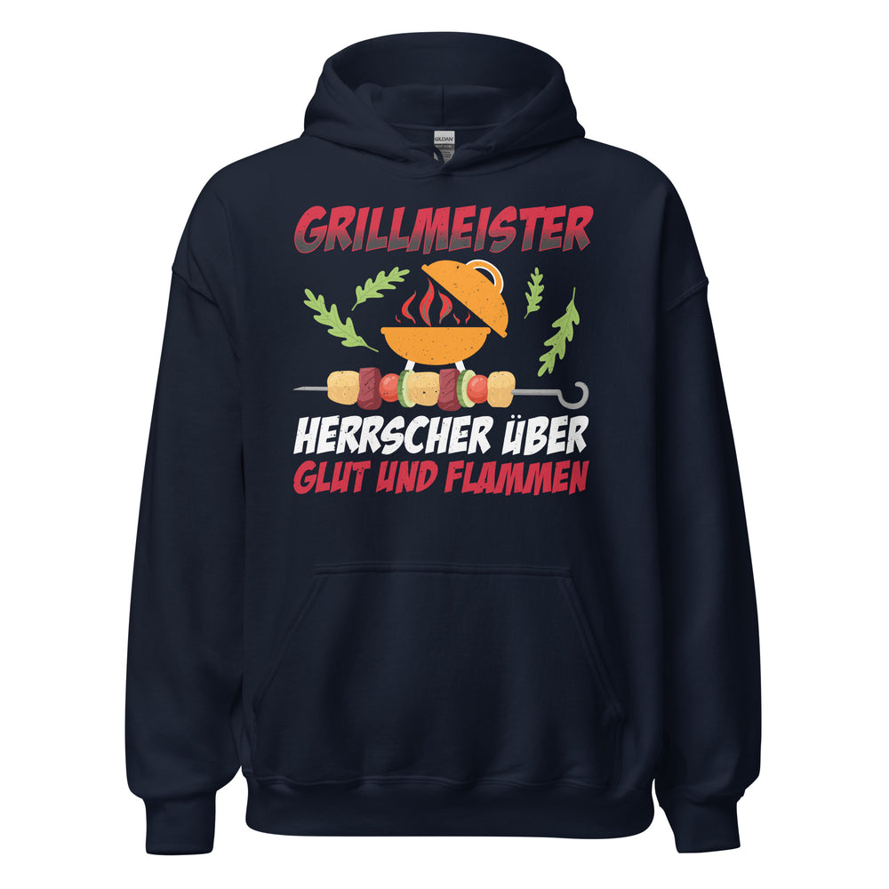 Stolzer Grillmeister-Kapuzenpullover | Spruch: "Grillmeister! Herrscher über Glut und Flammen!"