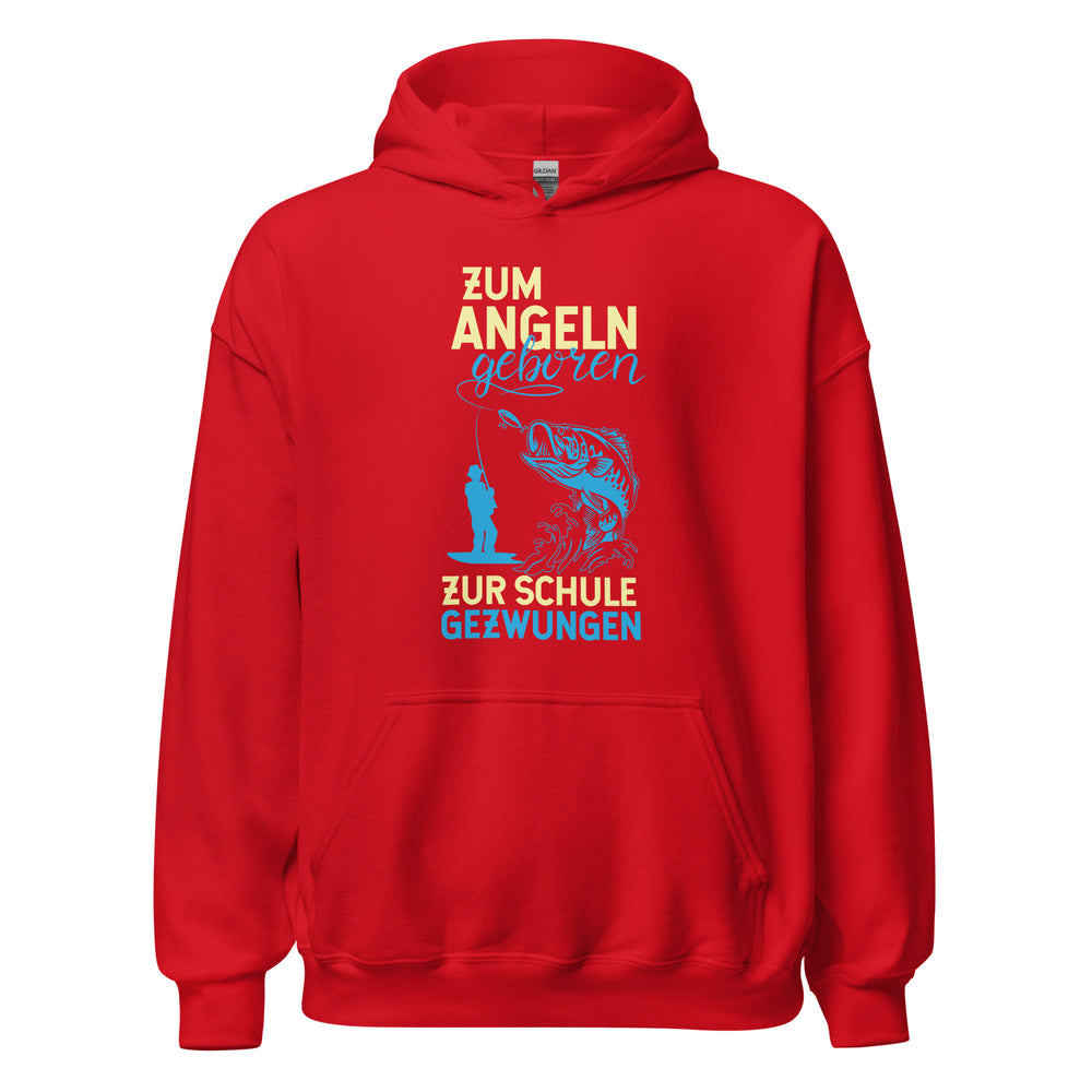 Stylischer Hoodie mit dem Spruch "Zum Angeln geboren, zur Schule gezwungen!" - Jetzt bestellen!