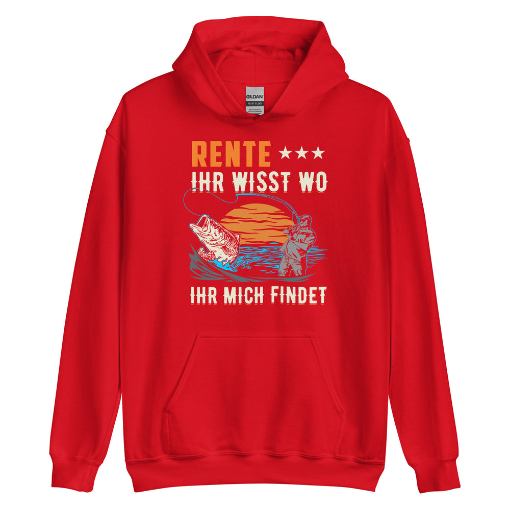 Lustiger Rentner-Hoodie mit dem Spruch "Rente, Ihr wisst wo Ihr mich findet" - Jetzt erhältlich!