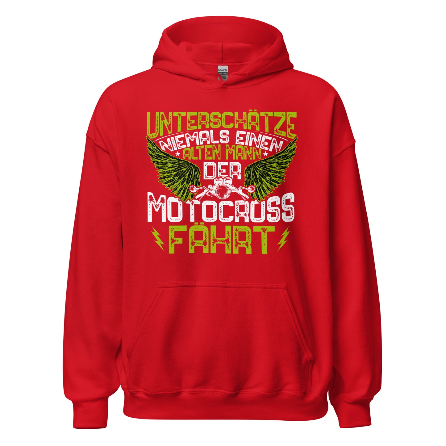 Cooler Motocross-Kapuzenpullover | Spruch: "Unterschätze niemals einen alten Mann!"