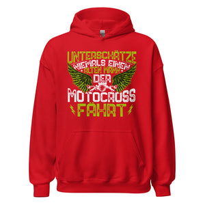 Cooler Motocross-Kapuzenpullover | Spruch: "Unterschätze niemals einen alten Mann!"