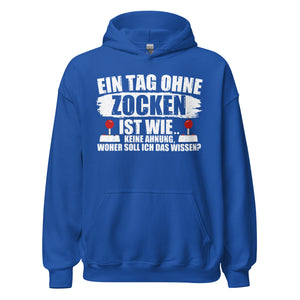 Lustiger Kapuzenpullover für Gaming-Fans | Spruch: "Keine Ahnung ohne Zocken!"