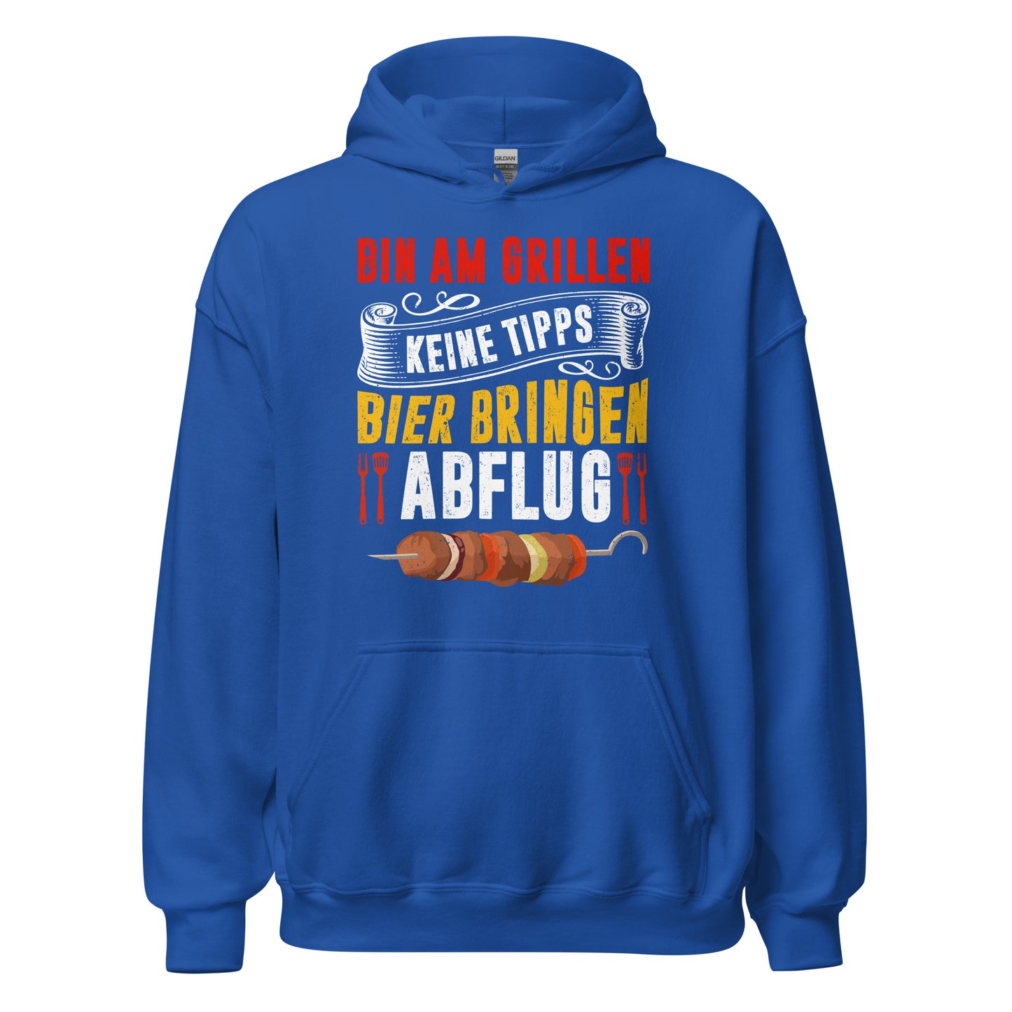 Trendiger Grill-Kapuzenpullover | Spruch: "Bin am Grillen! Keine Tipps! Bier bringen! Abflug!"
