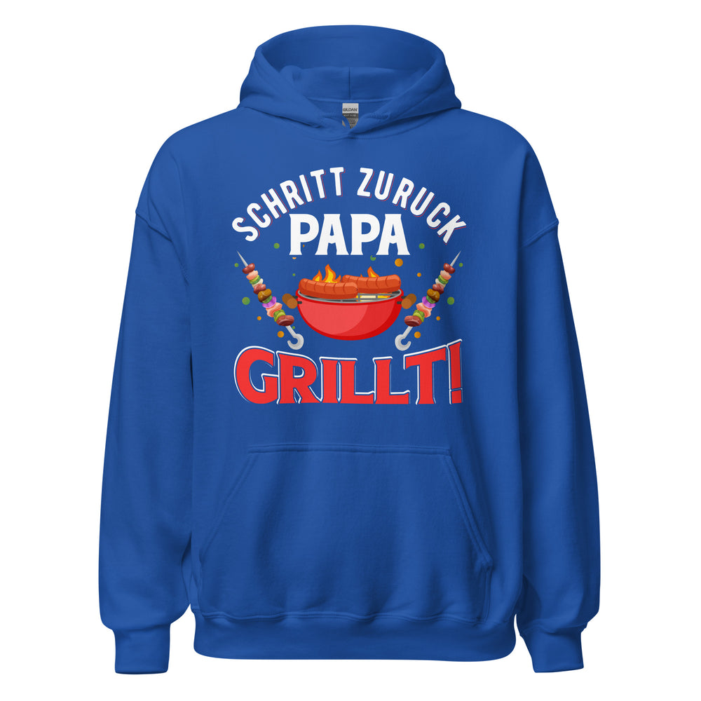 Cooler Papa Grill-Kapuzenpullover | Spruch: "Schritt zurück, Achtung! Papa GRILLT"
