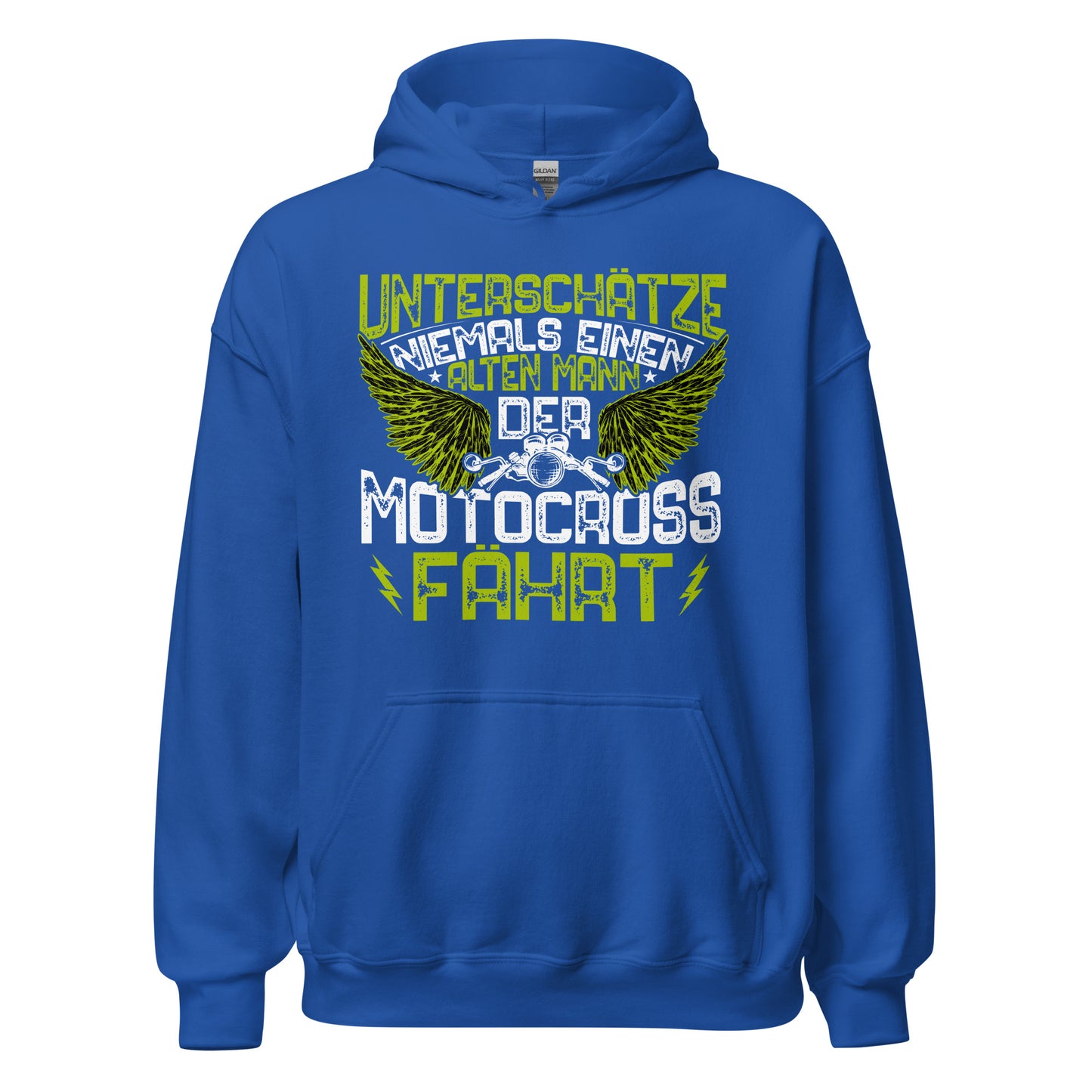 Cooler Motocross-Kapuzenpullover | Spruch: "Unterschätze niemals einen alten Mann!"