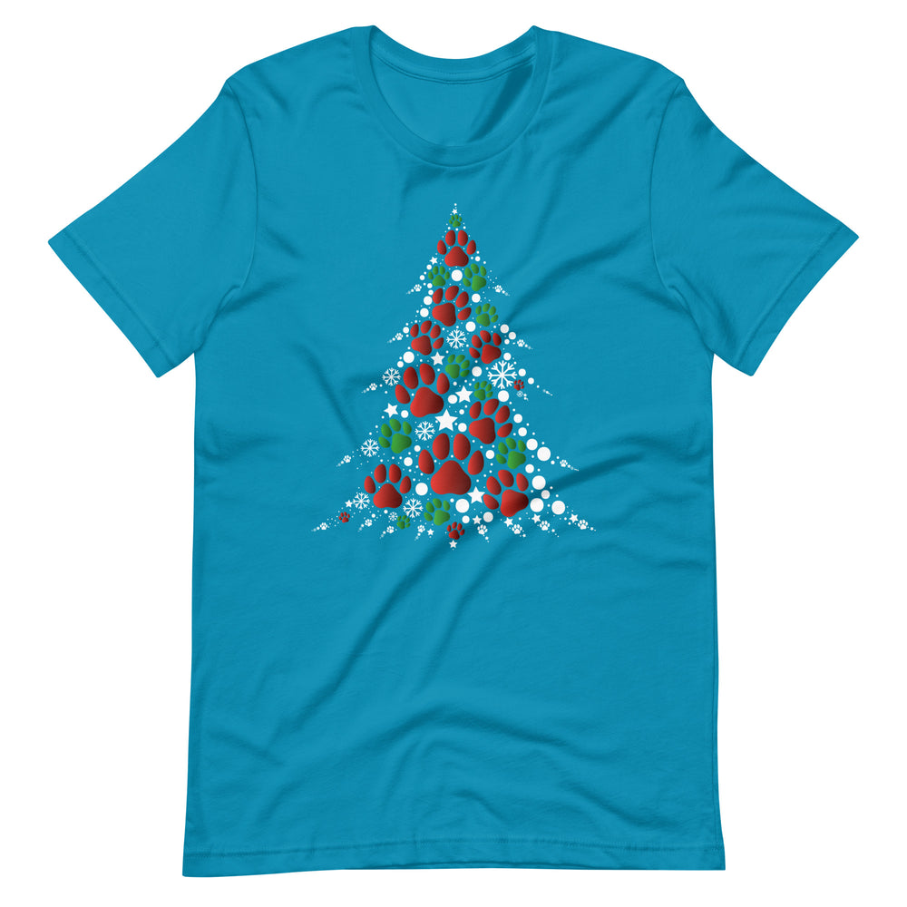 Weihnachten Pfoten Baum - Festliches T-Shirt mit tierischem Charme