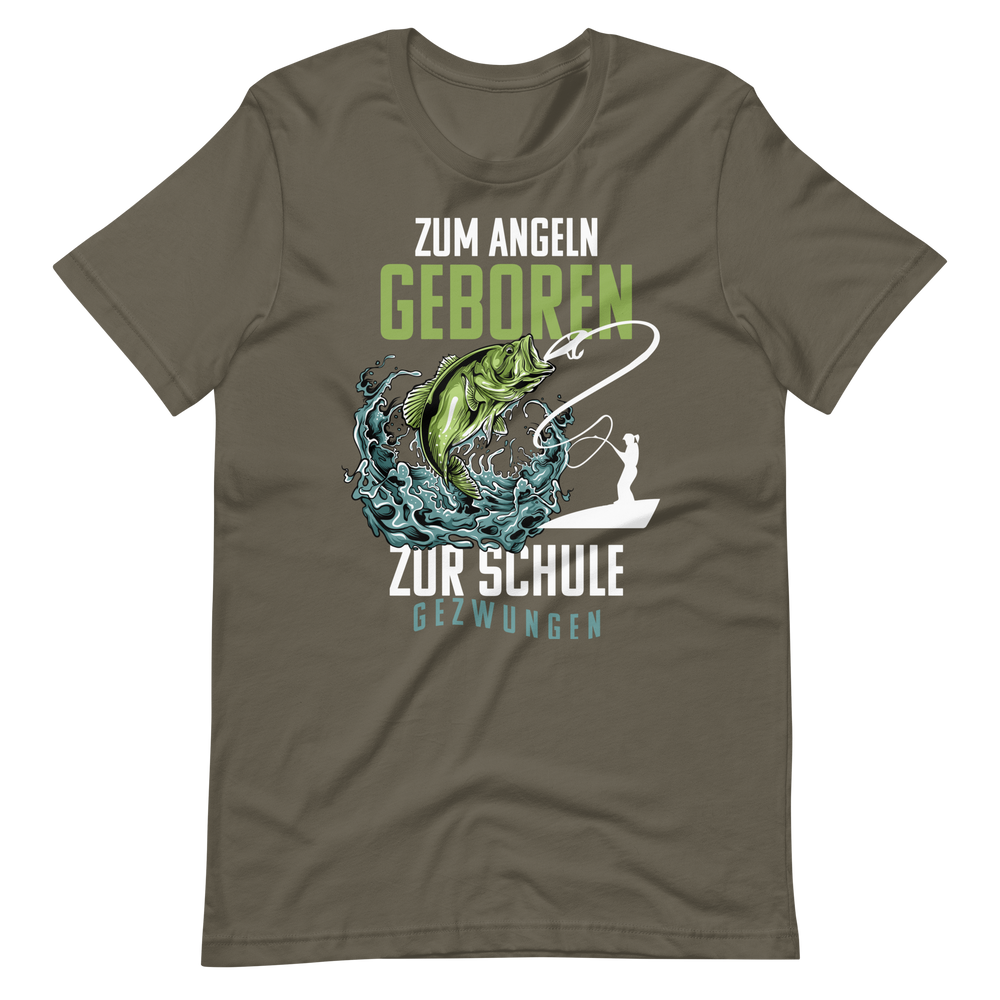 Kaufe jetzt mein T-Shirt "Angeln geboren, Schule gezwungen!"