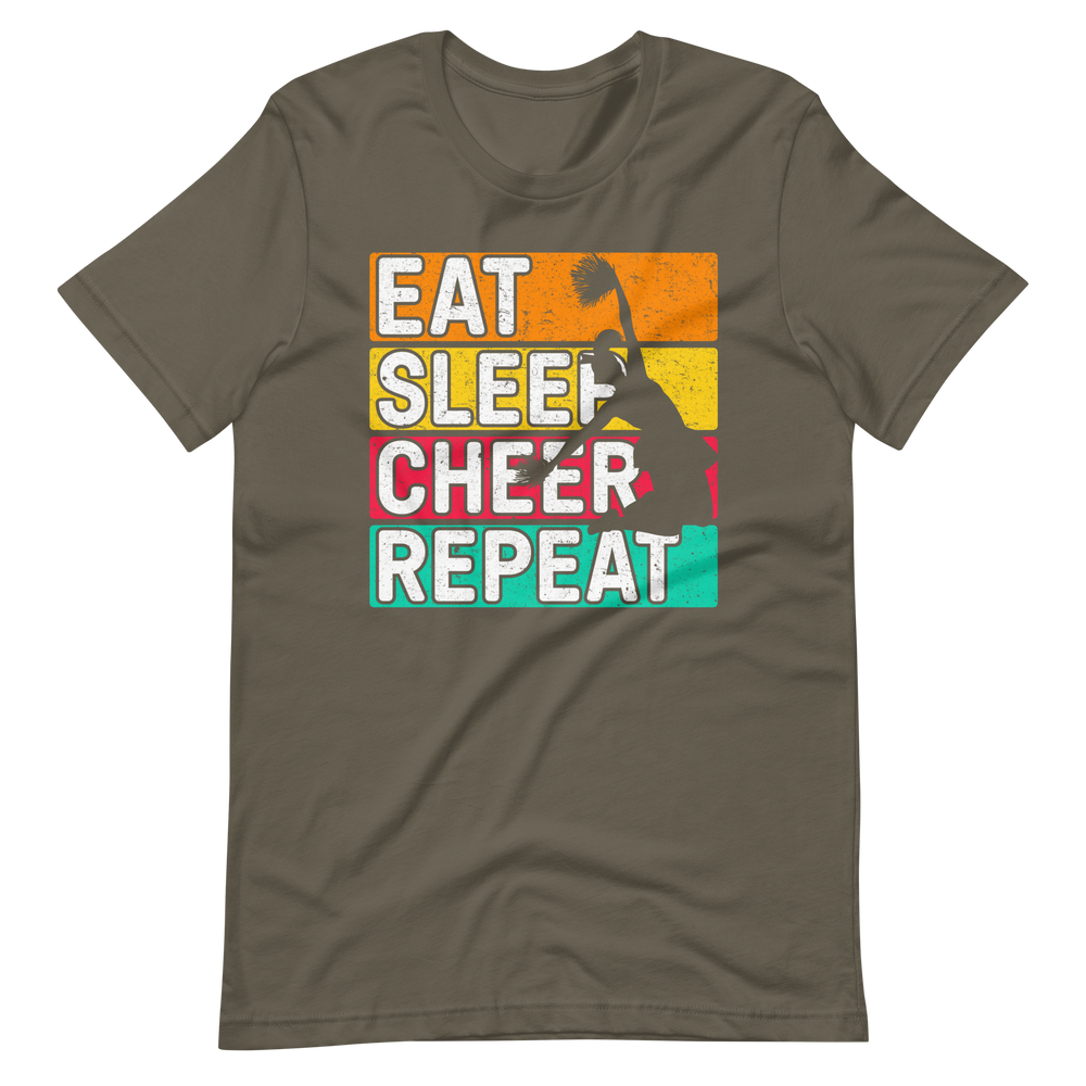 Eat, Sleep, Cheer, Repeat – Inspirierendes Cheerleader Shirt