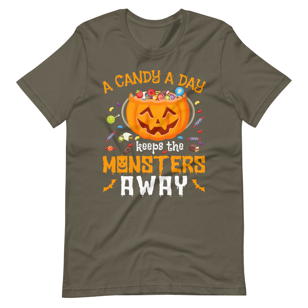 Halloween T-Shirt: A Candy A Day keeps the Monsters away - Süße Gruselmode