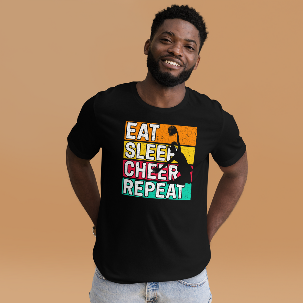 Eat, Sleep, Cheer, Repeat – Inspirierendes Cheerleader Shirt