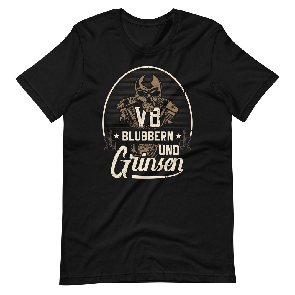 Lustiges T-Shirt "V8, blubbern und GRINSEN" für Auto-Fans