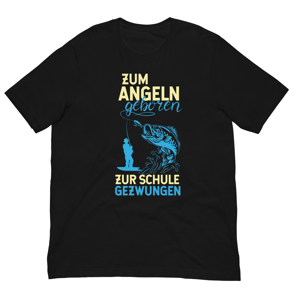 Kaufe jetzt mein lustiges T-Shirt "Angeln geboren, Schule gezwungen"