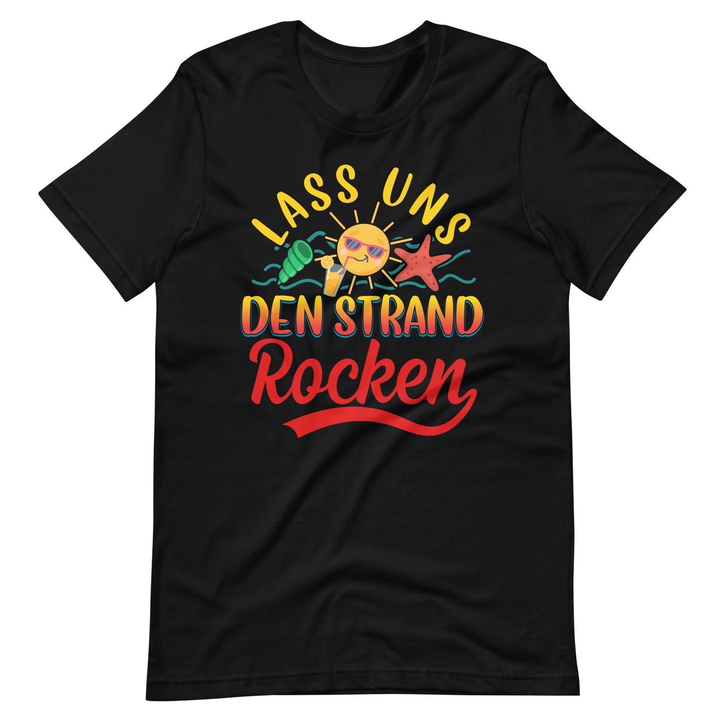 Lustiges T-Shirt "Lass uns den Strand ROCKEN!" für den Sommer