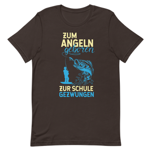 Kaufe jetzt mein lustiges T-Shirt "Angeln geboren, Schule gezwungen"