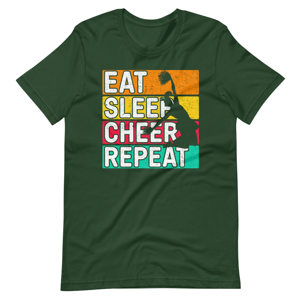 Eat, Sleep, Cheer, Repeat – Inspirierendes Cheerleader Shirt