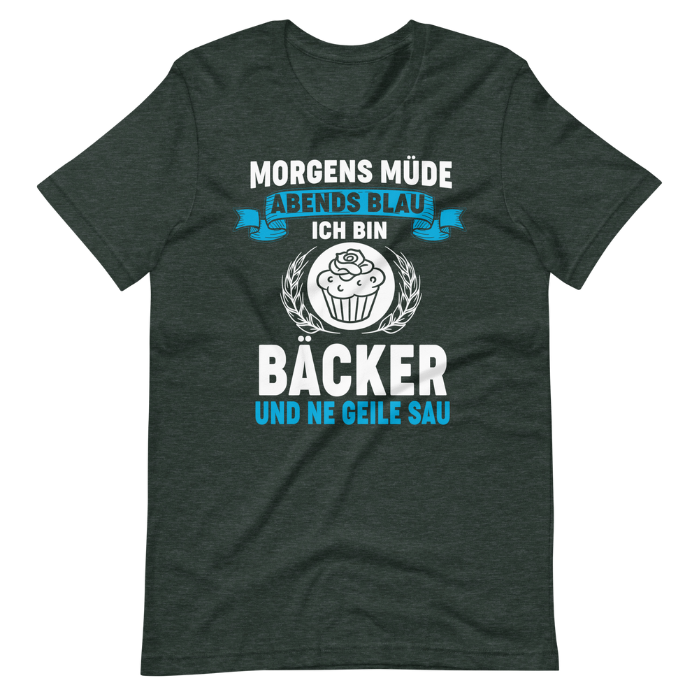 Bäcker T-Shirt mit witzigem Spruch "Morgens müde, Abends blau