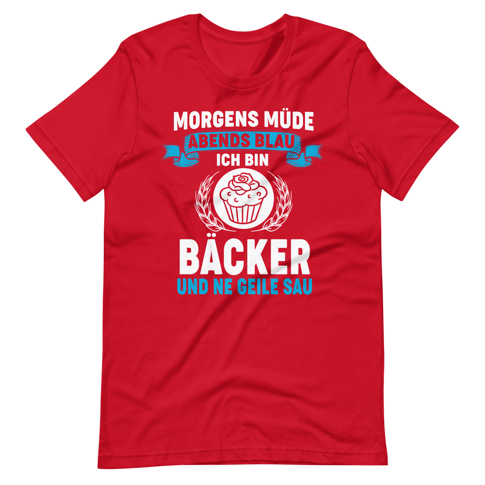 Bäcker T-Shirt mit witzigem Spruch "Morgens müde, Abends blau