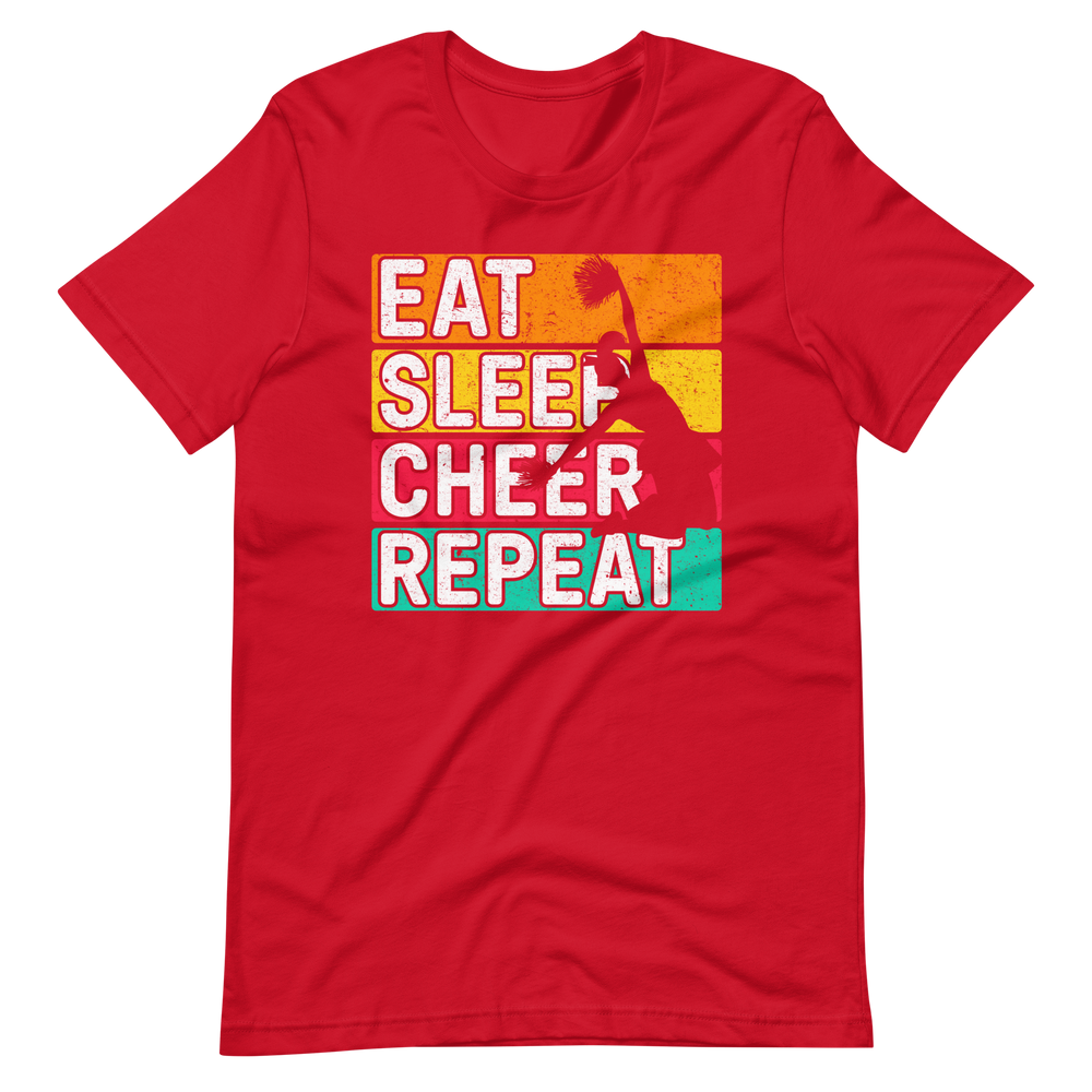 Eat, Sleep, Cheer, Repeat – Inspirierendes Cheerleader Shirt