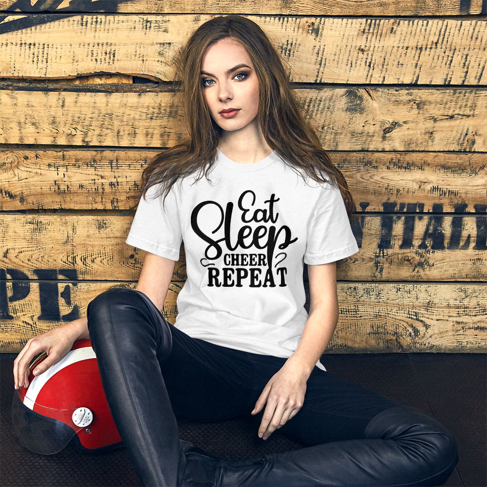 Eat, Sleep, Cheer, Repeat – Inspirierendes Cheerleader Shirt